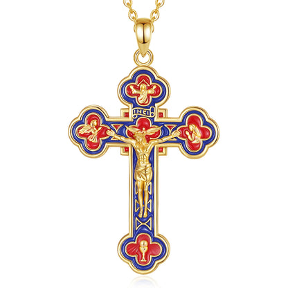 Eudora 925 Sterling Silver Jesus Crucifix Cross Necklace 18K Gold Angel Prayer Amulet Christian Pendant Exquisite Enamel Jewelry